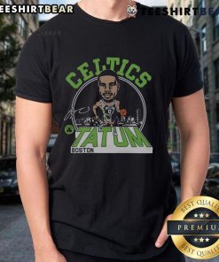 Alt Text: Official Celtics Jayson Tatum Signature T-Shirt featuring bold graphics and team colors, perfect for fans and collectors.