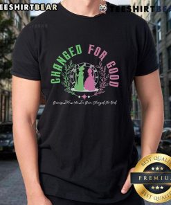 Official Changed For Good Witch Pink and Green Shiz University T-Shirt showcasing vibrant colors and stylish design.
