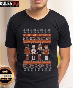 Official Cincinnati Bengals Holiday Nutcracker T-Shirt featuring festive design and team logo, perfect for fans.