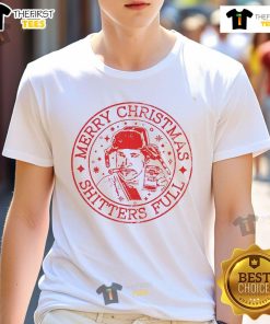 Official Cousin Eddie Badge Merry Christmas Shitter's Full T-Shirt featuring a festive design and iconic movie reference.