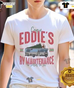 Official Cousin Eddie's RV Maintenance Clark Griswold Christmas T-Shirt featuring a festive design for holiday fans.