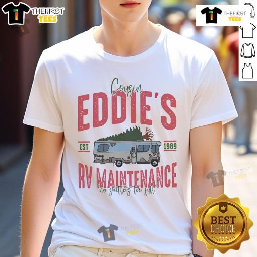 Official Cousin Eddie's RV Maintenance Clark Griswold Christmas T-Shirt featuring a festive design for holiday fans.