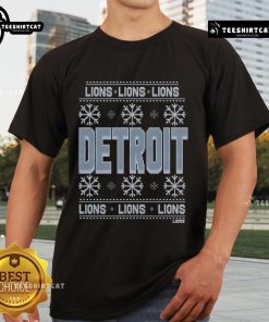 Official Detroit Lions Holiday T-Shirt featuring festive design and team logo, perfect for fans celebrating the season.