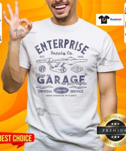 Official Enterprise Garage Est 1966 T-Shirt featuring 'Where No Garage Has Gone Before' design, perfect for fans.