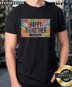 Alt Text: Official Happy Together Tour 2025 T-Shirt featuring vibrant graphics and event details, perfect for concert fans.