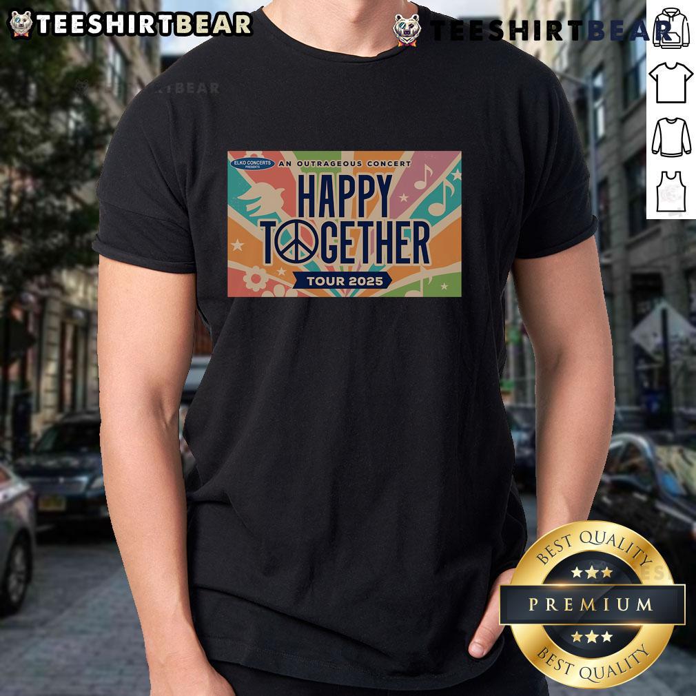 Official Happy Together Tour 2025 T Shirt Alt Text: Official Happy Together Tour 2025 T-Shirt featuring vibrant graphics and event details, perfect for concert fans.