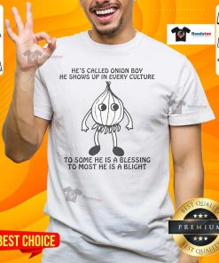 Official He's Called Onion Boy T-Shirt featuring a whimsical design, representing cultural interpretations of this iconic figure.