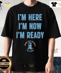 Official Jimmy Eat World Futures T-Shirt featuring 'I'M Here I'M Now I'M Ready' design in vibrant colors.