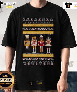 Official Kansas City Chiefs Holiday Nutcracker T-Shirt featuring festive design and team logo for fans.