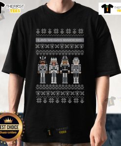 Official Las Vegas Raiders Holiday Nutcracker T-Shirt featuring festive design and team logo for fans celebrating the season.