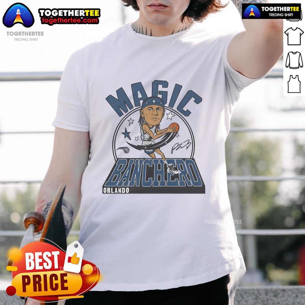 Official Magic Paolo Banchero Signature T Shirt Official Magic Paolo Banchero Signature T-Shirt featuring a stylish design and vibrant team colors for fans.