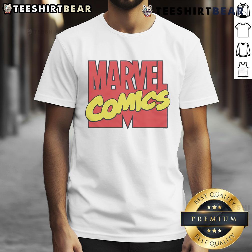 Official Marvel Comics Retro Logo 1990 T Shirt Alt Text: Official Marvel Comics Retro Logo 1990 T-Shirt featuring the iconic vintage logo in vibrant colors on a classic tee.