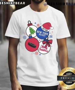 Alt Text: Official Merry Christmas New York Hockey Est 1926 T-Shirt featuring festive design and team colors for holiday cheer.