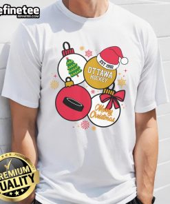 Official Merry Christmas Ottawa Hockey T-Shirt, Est 1992, featuring festive design for hockey fans this holiday season.