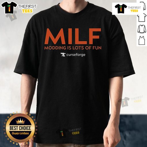 Official Milf Modding Is Lots Of Fun T-Shirt featuring a playful design and vibrant colors, perfect for gaming enthusiasts.