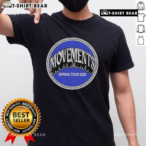 Official Movements Spring 2025 Tour T-Shirt featuring vibrant graphics and band logo, perfect for fans and collectors.