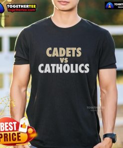 Official New Orleans Saints Cadets Vs Catholics T-Shirt featuring team logos and vibrant colors for fans.