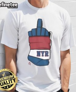 Official Nyr Middle Finger Hockey Glove T-Shirt featuring a bold graphic and stylish design for hockey fans.