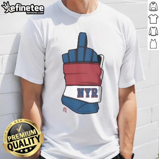 Official Nyr Middle Finger Hockey Glove T-Shirt featuring a bold graphic and stylish design for hockey fans.
