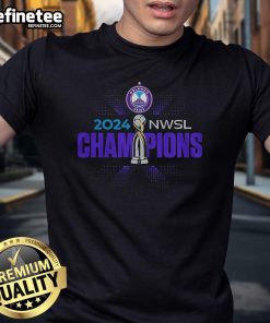 Alt Text: Official Orlando Pride 2024 NWSL Champions limited edition t-shirt featuring team colors and logo on a stylish design.