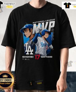 Official Shohei Ohtani Los Angeles Dodgers 2024 NL MVP exclusive anime T-shirt featuring vibrant graphic design.