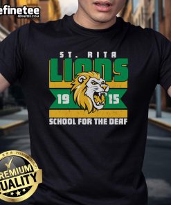 Official St Rita School For The Deaf Lions 19 15 T-Shirt featuring vibrant school colors and logo for students and supporters.