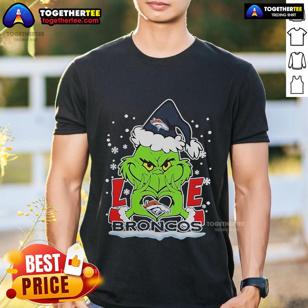 Official The Grinch Love 2024 Denver Broncos Football Christmas T Shirt Official The Grinch Love 2024 Denver Broncos Football Christmas T-Shirt featuring festive design and team colors.