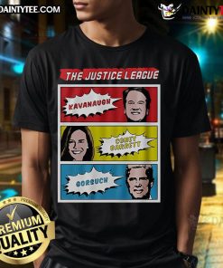 Official Justice League Kavanaugh Coney Barrett Gorsuch T-Shirt featuring iconic designs and vibrant colors for fans.
