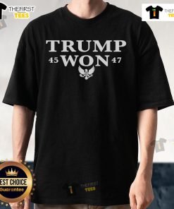 Alt Text: Official Trump Won 45 47 Seal of the President of the United States T-Shirt featuring bold graphics and patriotic colors.