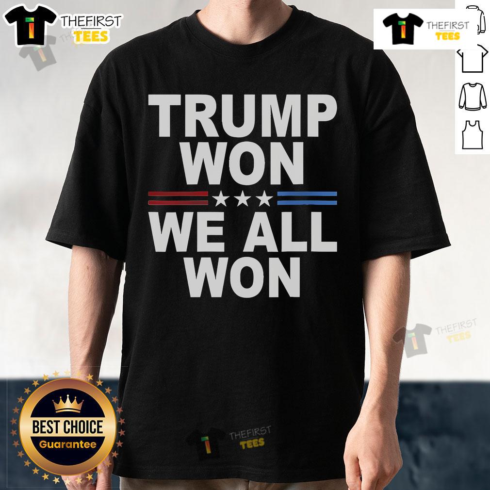 Official Trump Won We All Won 2024 Usa Flag Trump T Shirt Official Trump Won We All Won 2024 USA flag t-shirt featuring bold graphics and patriotic colors for supporters.