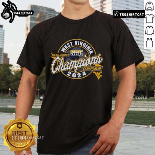 Official Virginia Mountaineers 2024 SBC Men's Soccer Tournament Champions T-Shirt showcasing team pride and victory.