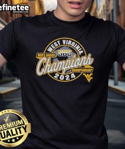 Official West Virginia Mountaineers 2024 SBC Men's Soccer Tournament Champions T-Shirt featuring team logo and vibrant colors.