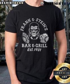 Funny Halloween Party T-Shirt featuring Premium Frank And Steins Bar And Grill design, perfect for spooky celebrations.