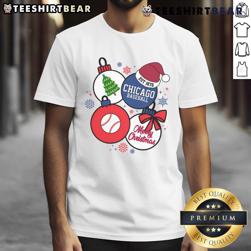 Premium Merry Christmas Chicago Baseball Est 1876 T Shirt Alt Text: Premium Merry Christmas Chicago Baseball Est 1876 T-Shirt featuring festive design and classic baseball graphics.