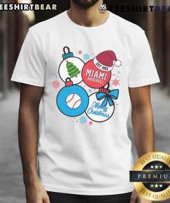 Alt Text: Premium Merry Christmas Miami Baseball Est 1993 T-Shirt featuring festive design and vibrant colors for holiday cheer.