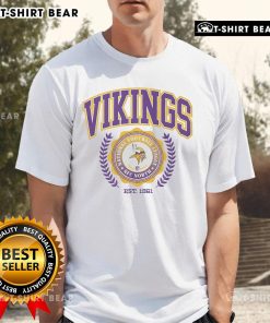 Premium Minnesota Vikings Team Crest Est 1961 T-Shirt featuring the iconic Vikings logo in bold colors.