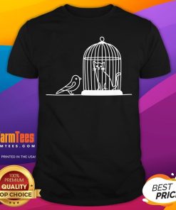 Pretty Bird Staring At Cat In Bird Cage T-Shirt