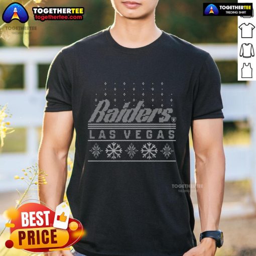 Pretty Las Vegas Raiders holiday T-shirt featuring festive graphics and team colors, perfect for holiday celebrations.