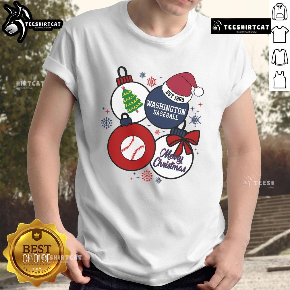 Pretty Merry Christmas Washington Baseball Est 1969 T Shirt Alt Text: Pretty Merry Christmas Washington Baseball Est 1969 T-Shirt featuring festive design and team logo for holiday cheer.