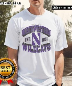 Alt Text: Pretty Northwestern Wildcats Field Arched Wordmark Est 1851 T-Shirt featuring bold graphics and vibrant colors.