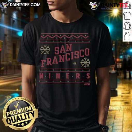 Pretty San Francisco 49ers holiday t-shirt featuring festive design and team colors for football fans.