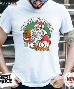 Pretty Santa It's The Most Wonderful Time For A Beer Christmas T-Shirt