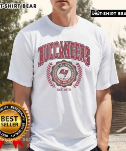 Stylish Tampa Bay Buccaneers Team Crest Est 1976 T-Shirt featuring the iconic logo and vibrant team colors.