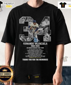Top 34 Fernando Valenzuela 1960-2024 History Time t-shirt featuring a tribute design celebrating his iconic career.