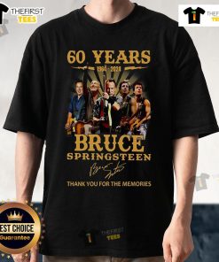 Top Bruce Springsteen 60 Years 1964-2024 Thank You For The Memories T-Shirt design featuring iconic rock elements.