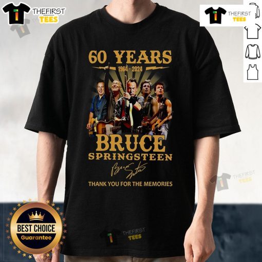 Top Bruce Springsteen 60 Years 1964-2024 Thank You For The Memories T-Shirt design featuring iconic rock elements.