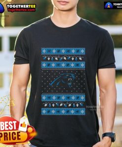 Top Carolina Panthers Holiday Christmas T-Shirt featuring festive design and team logo, perfect for holiday celebrations.