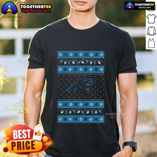 Top Carolina Panthers Holiday Christmas T-Shirt featuring festive design and team logo, perfect for holiday celebrations.