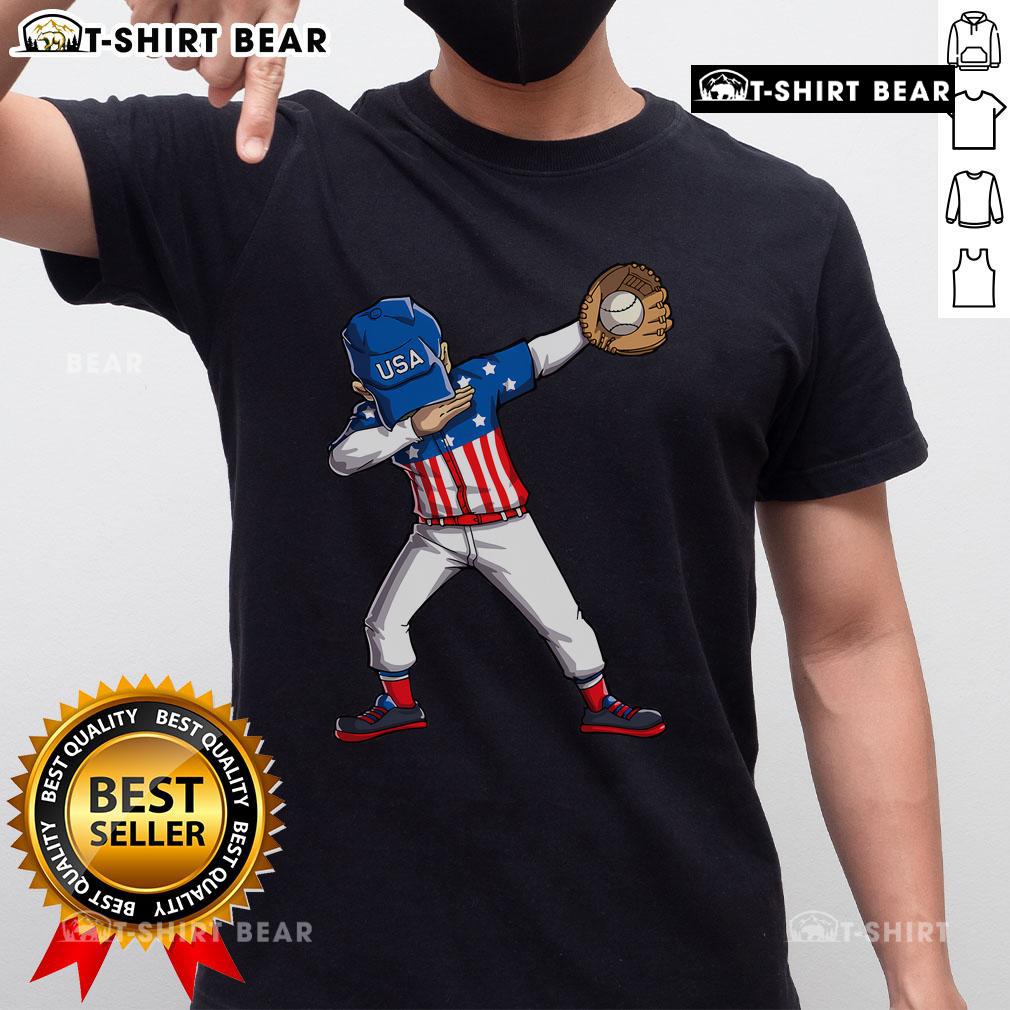 Top Dabbing Baseball Player 4Th Of July Usa American Flag T Shirt Top dabbing baseball player wearing a 4th of July USA flag T-shirt, celebrating Independence Day with style.