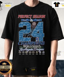 Top Dodgers Perfect Season 24 Champions World Series T-Shirt featuring Los Angeles Dodgers logo and vibrant design.